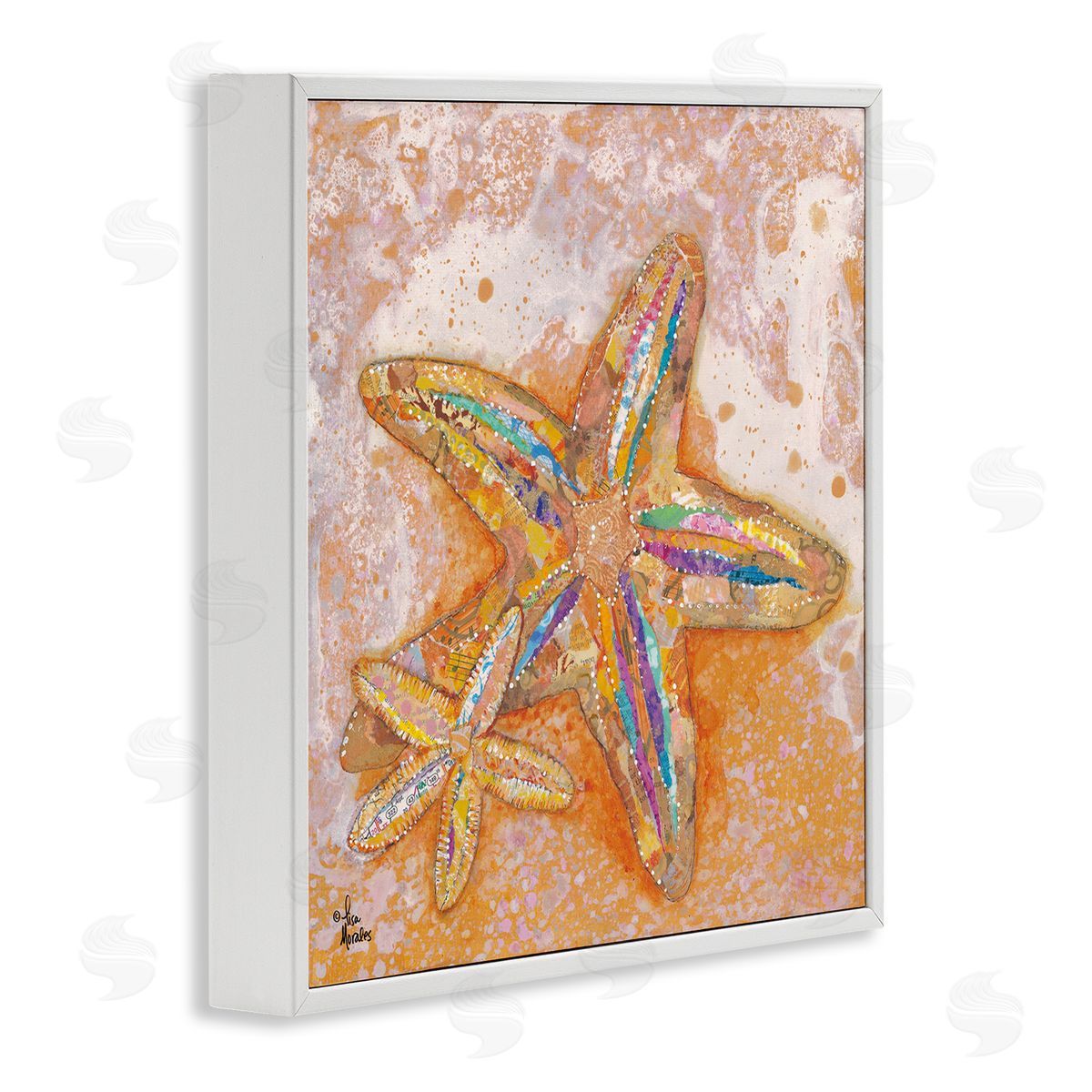 Lisa Morales Patterned Starfish Ocean Foam Layered Ephemera Collage White Framed Glicee Wall Art Print