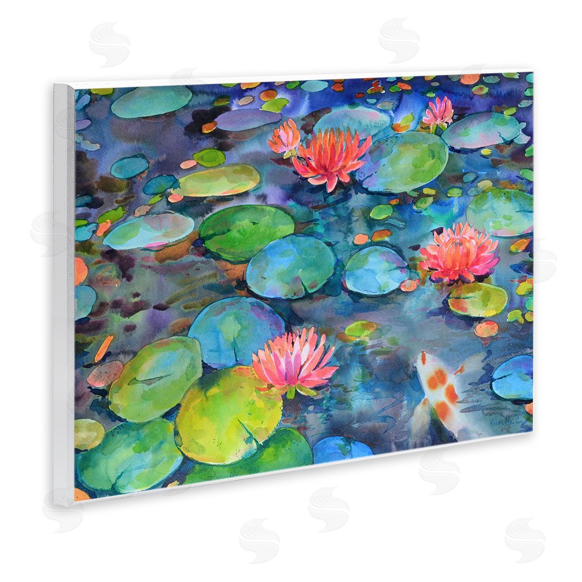 Marietta Cohen Art and Vivid Pond Lily Lotus Blossom Koi Fish Pond Wall Plaque Art Print