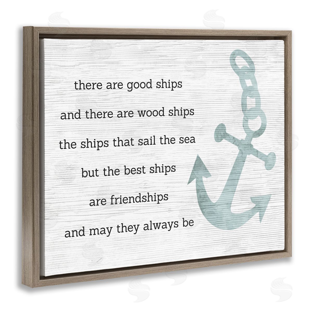 Stupell Studio Inspirational Friendship Quote Boat Ship Anchor Silhouette Brown Floating Frame Canvas Wall Art Print