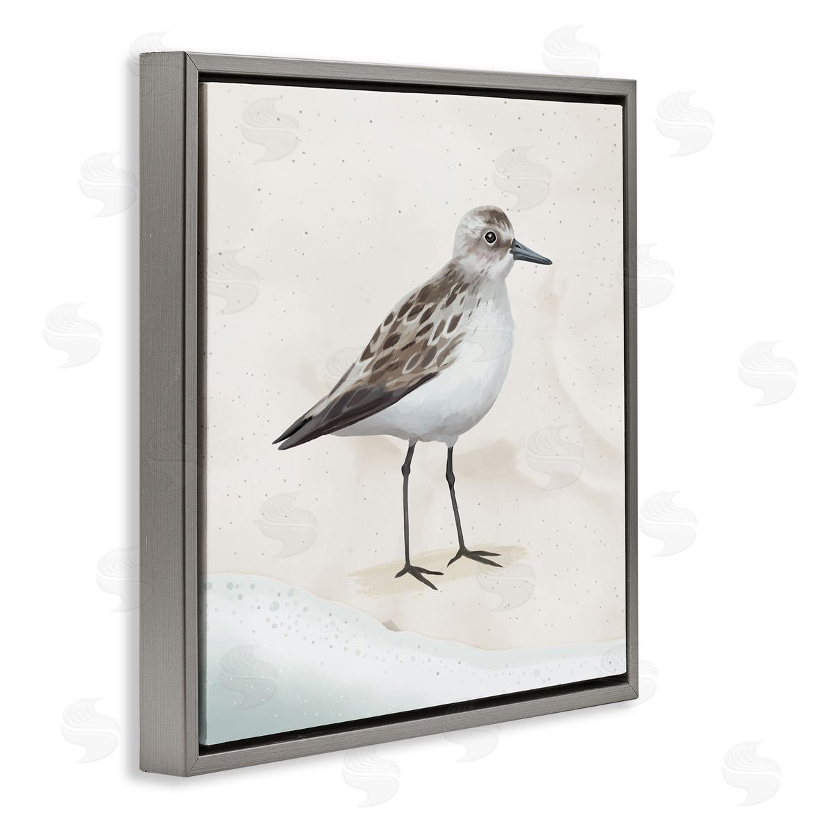 Lucca Sheppard Sandpiper Bird at Water's Edge Beach Shoreline  Gray Floating Frame Canvas Wall Art Print