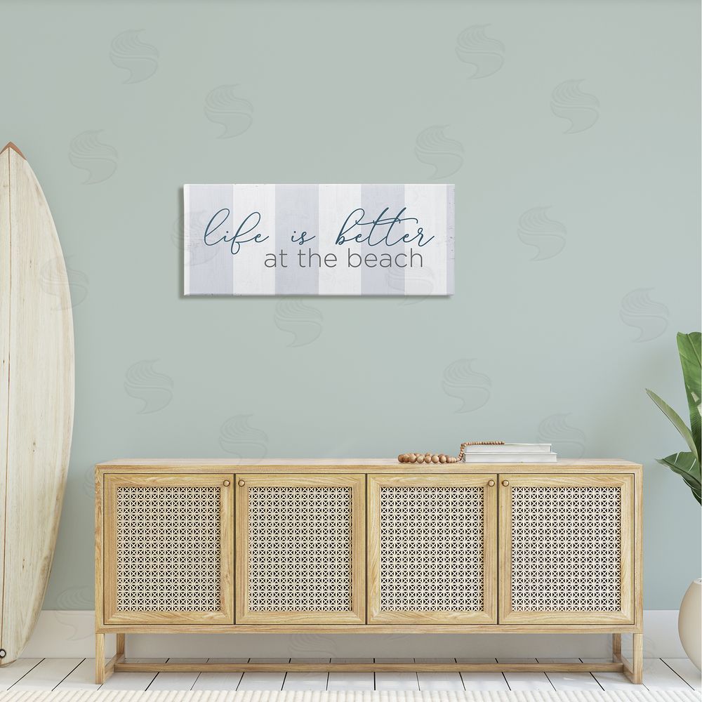 Anna Quach Life Better at Beach Striped Nautical Typography Sign