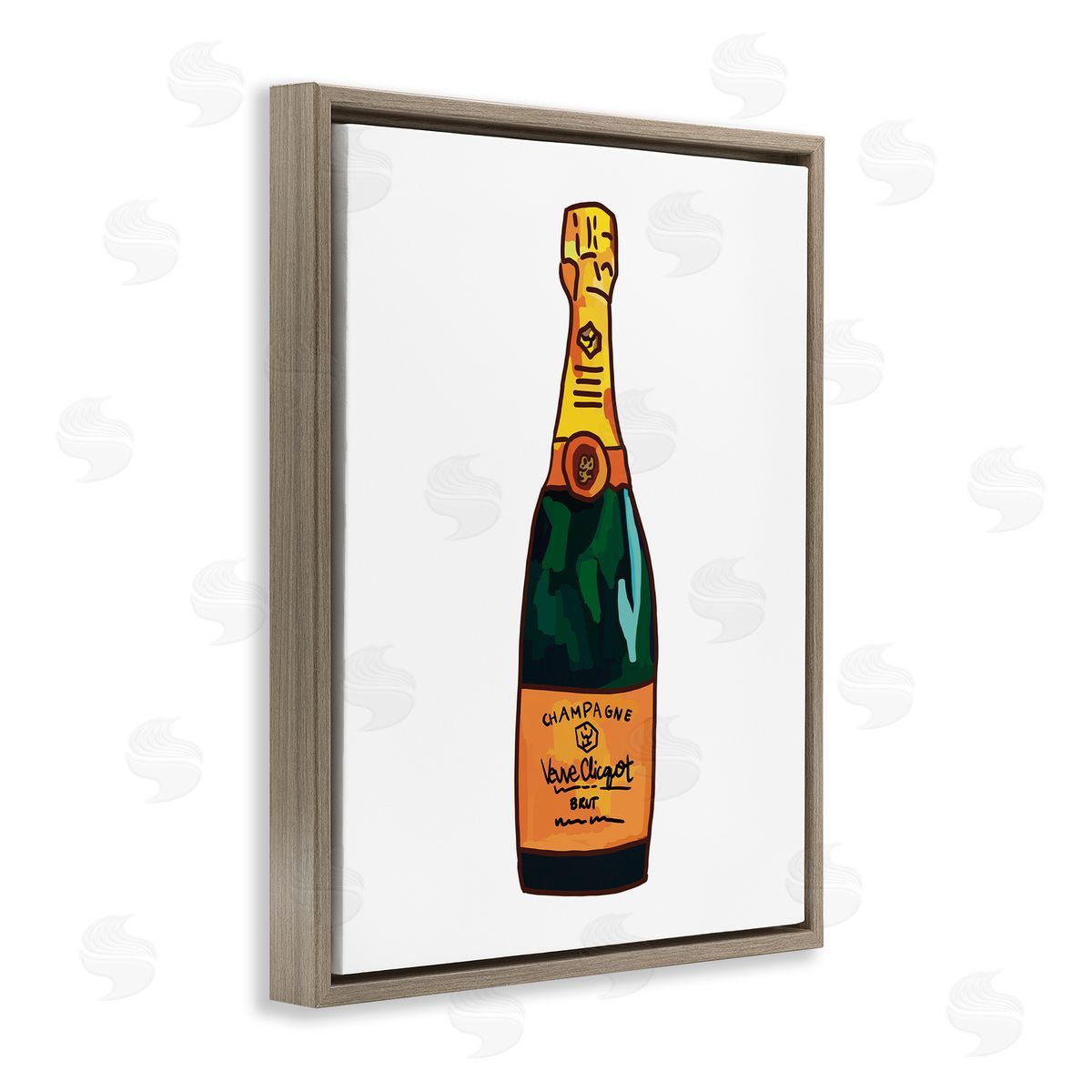 Amelia Noyes Classy Champagne Wine Bottle Kitchen Bar Beverage Brown Floating Frame Canvas Wall Art Print