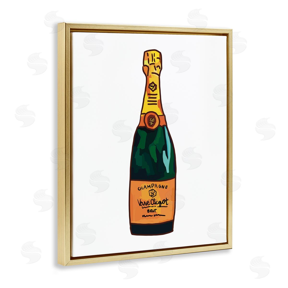 Amelia Noyes Classy Champagne Wine Bottle Kitchen Bar Beverage Gold Floating Frame Canvas Wall Art Print