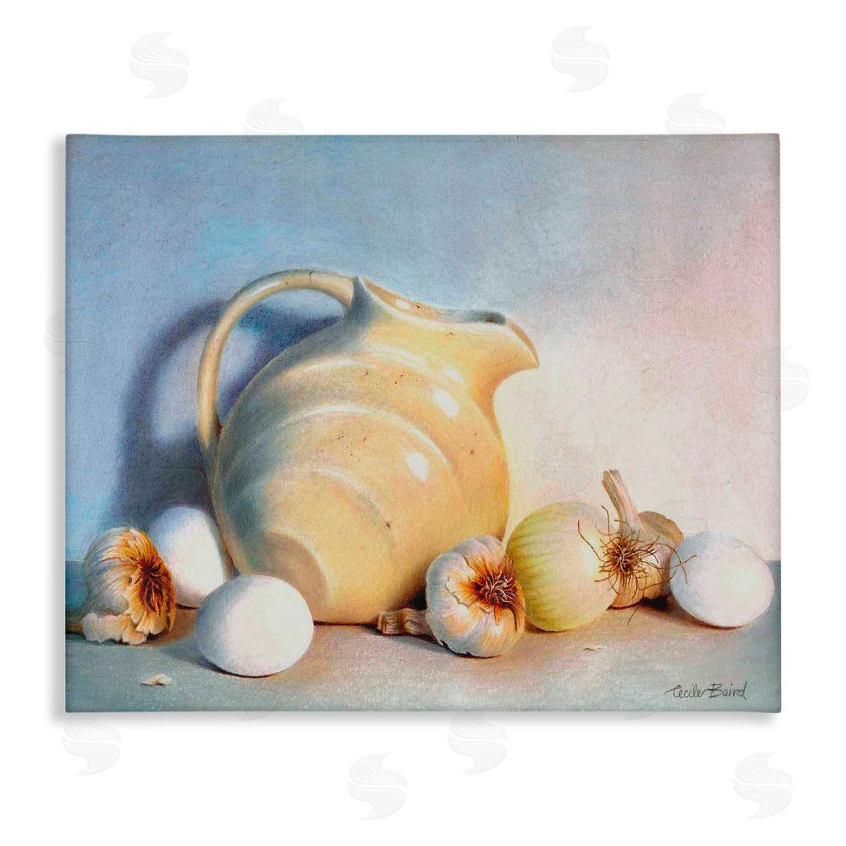 Cecile Baird Varied Vegetables Scattered Traditional Still Life Vase Stretched Canvas Wall Art Print