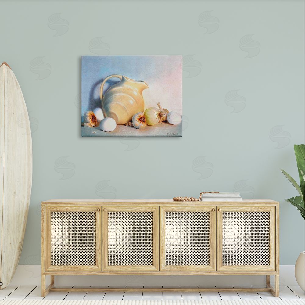 Cecile Baird Varied Vegetables Scattered Traditional Still Life Vase Canvas Wall Art Print in Room