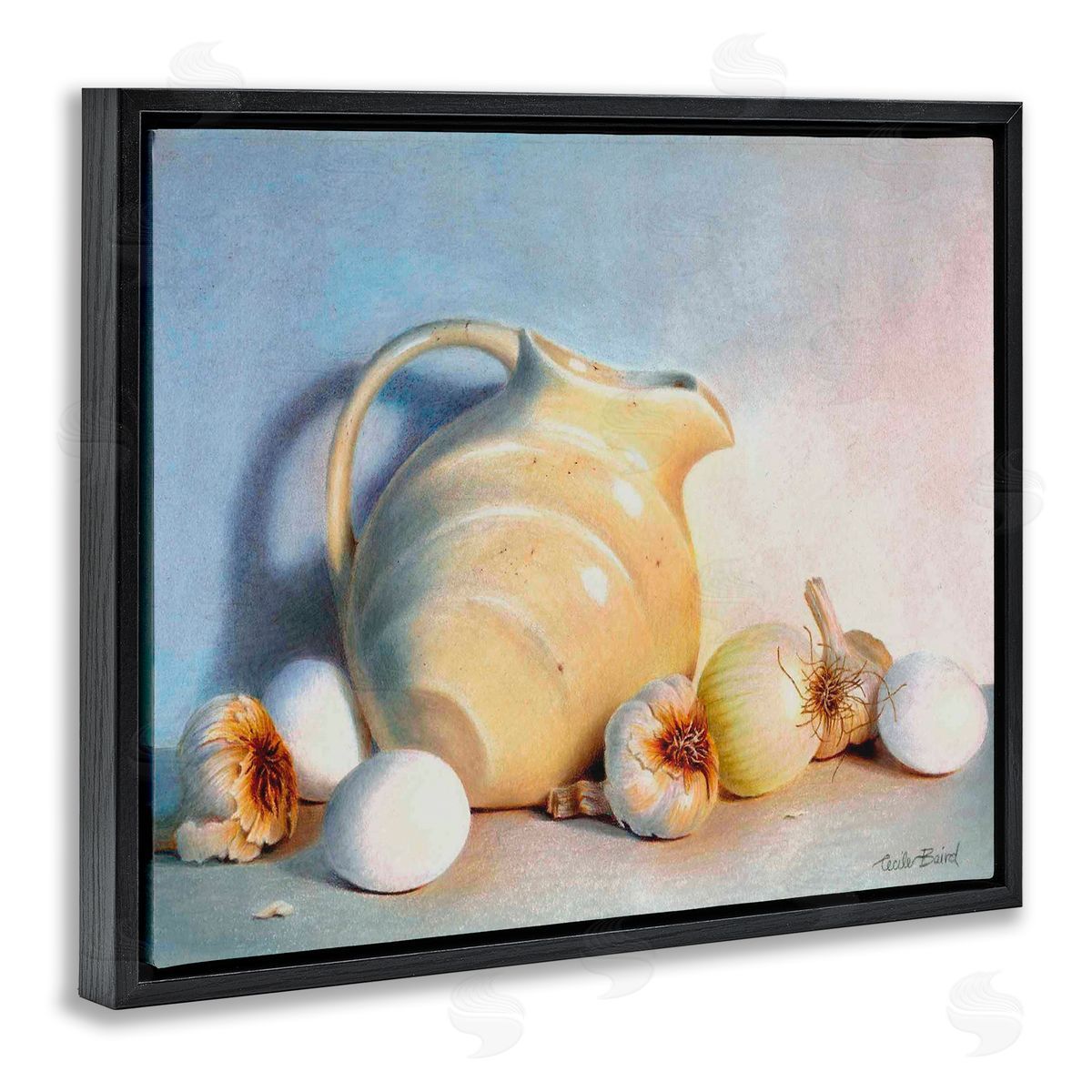 Cecile Baird Varied Vegetables Scattered Traditional Still Life Vase Black Floating Frame Canvas Wall Art Print
