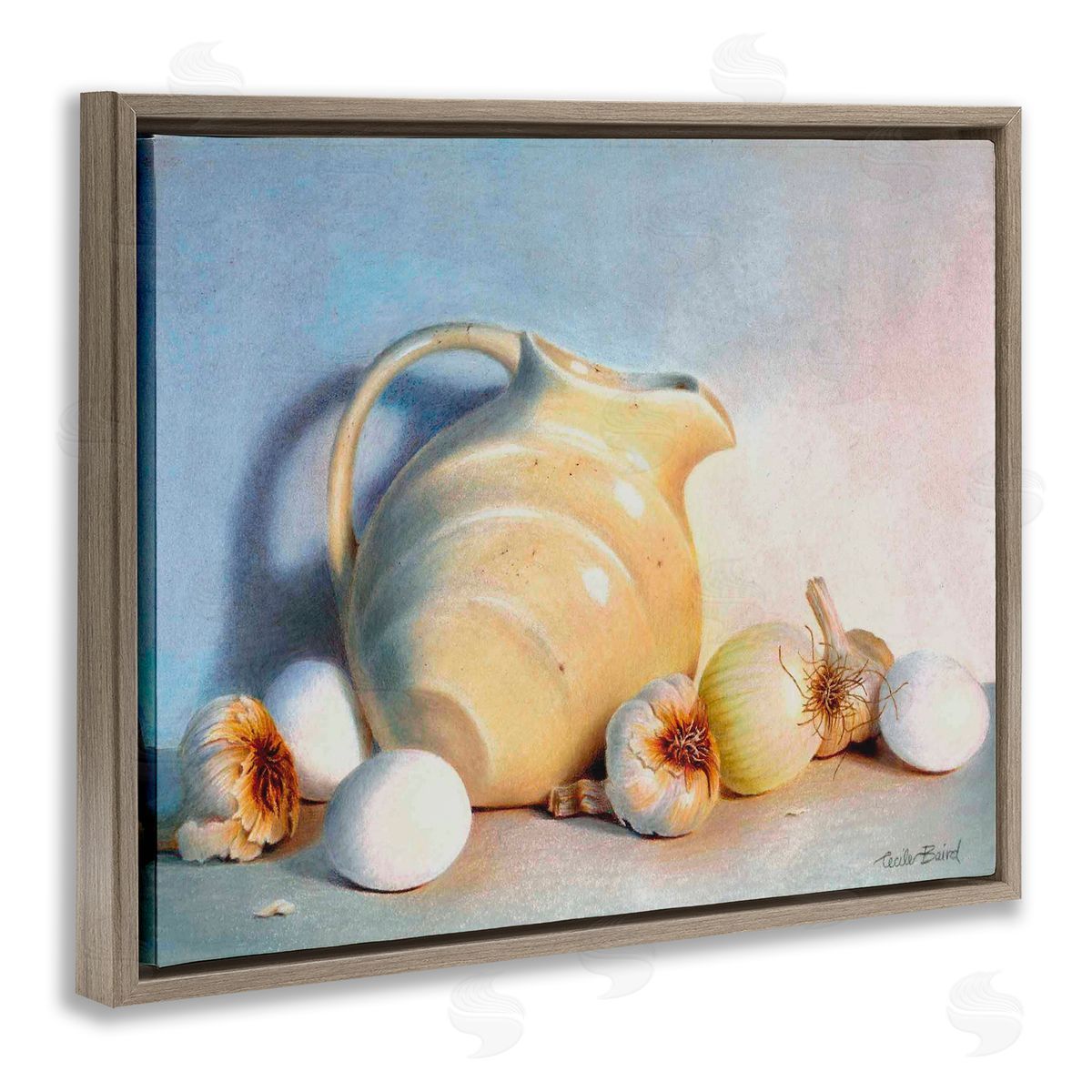 Cecile Baird Varied Vegetables Scattered Traditional Still Life Vase Brown Floating Frame Canvas Wall Art Print