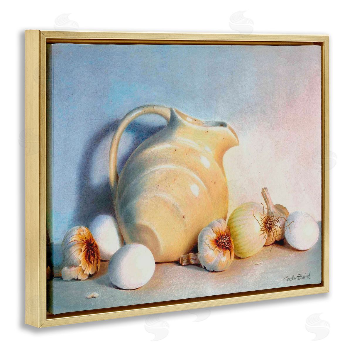 Cecile Baird Varied Vegetables Scattered Traditional Still Life Vase Gold Floating Frame Canvas Wall Art Print