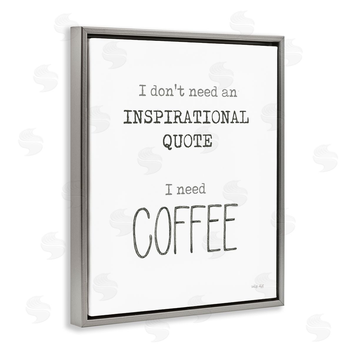 Cindy Jacobs Need Coffee Humorous Cranky Morning Kitchen Typography Gray Floating Frame Canvas Wall Art Print