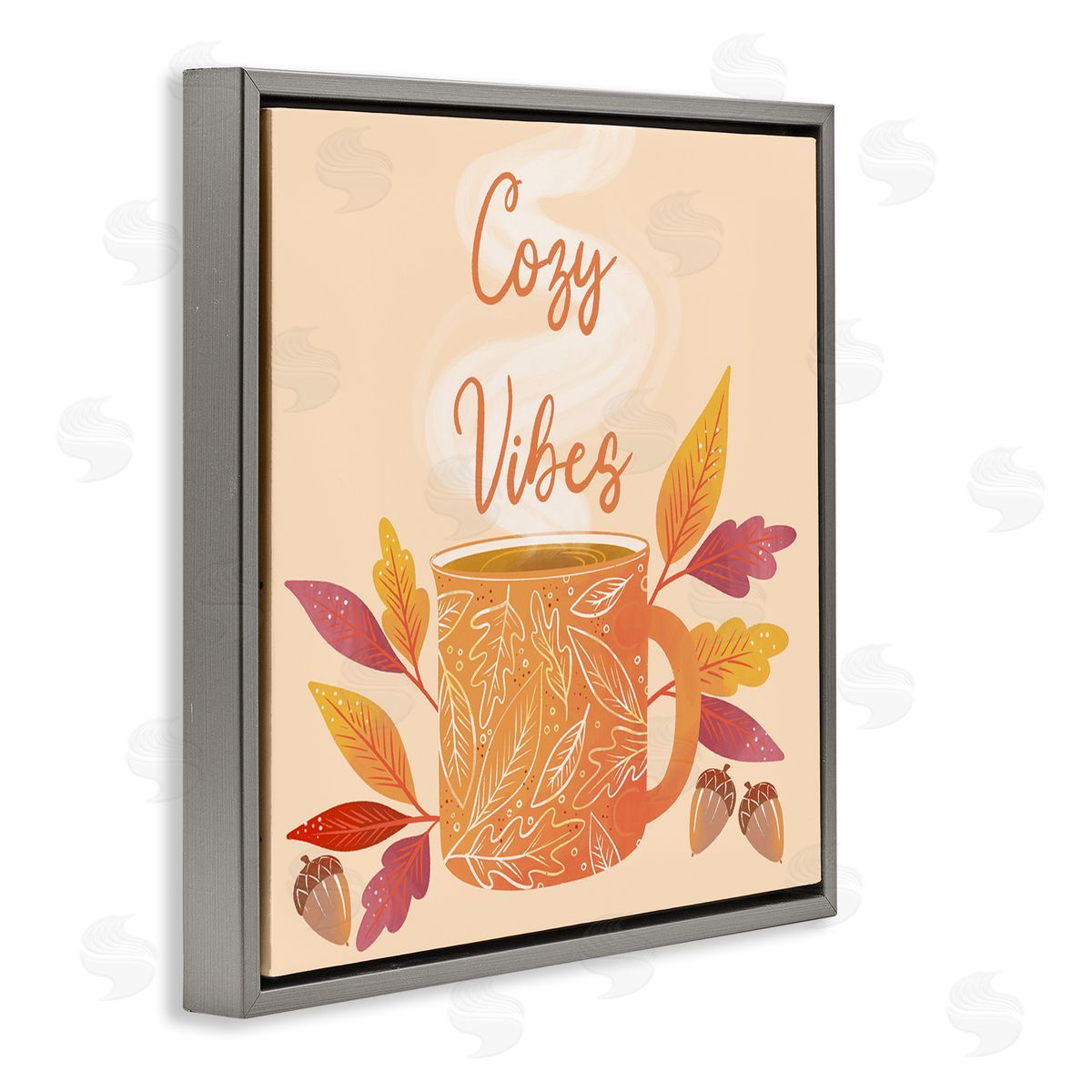 Dominika Godette Cozy Vibes Patterned Coffee Mug Autumn Leaves  Gray Floating Frame Canvas Wall Art Print
