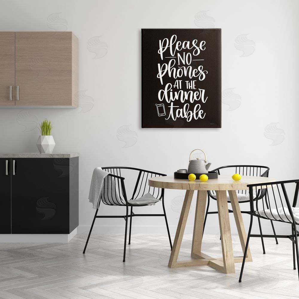 Imperfect Dust No Phones Dinner Table Kitchen Rule Calligraphy Canvas Wall Art Print in Room