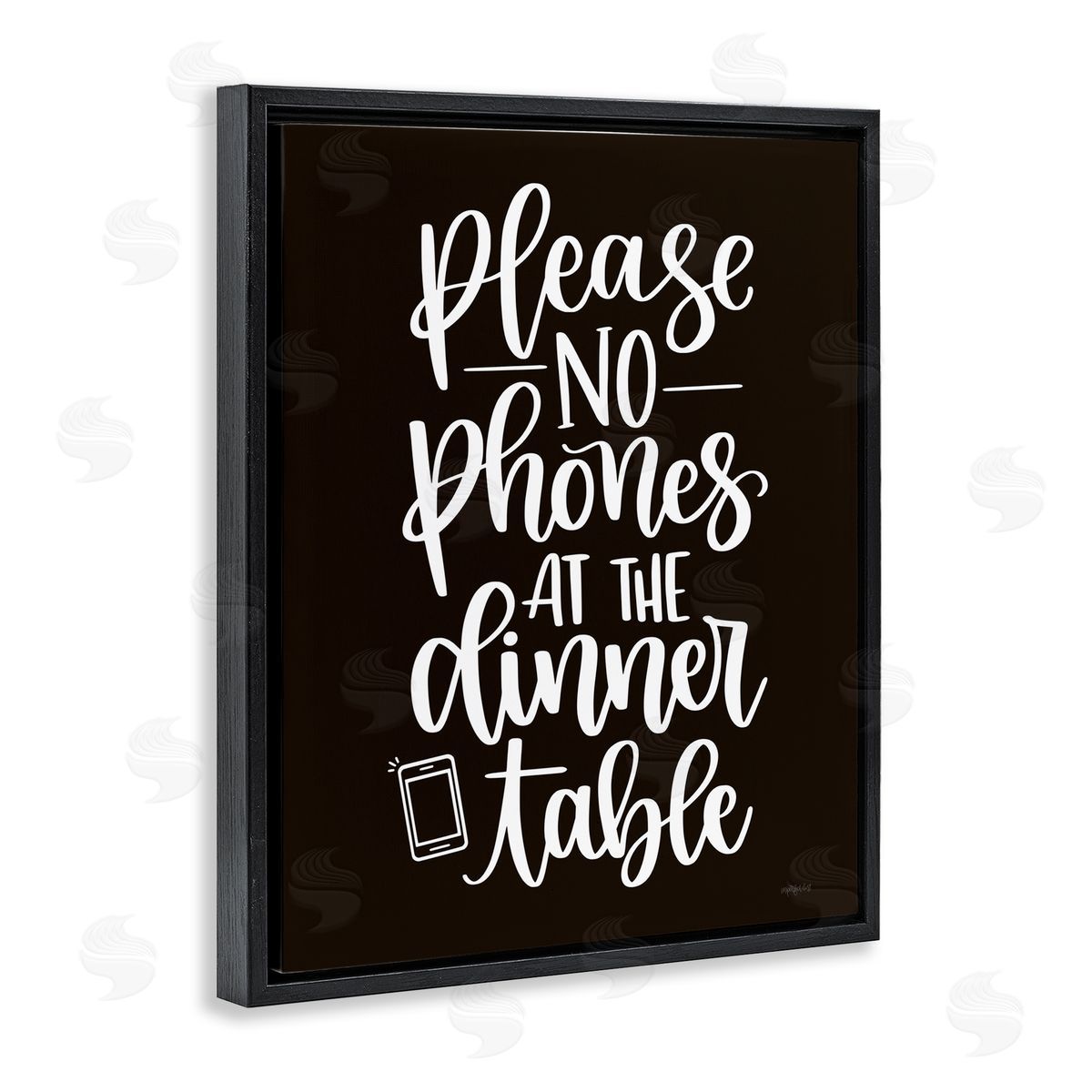 Imperfect Dust No Phones Dinner Table Kitchen Rule Calligraphy Black Floating Frame Canvas Wall Art Print
