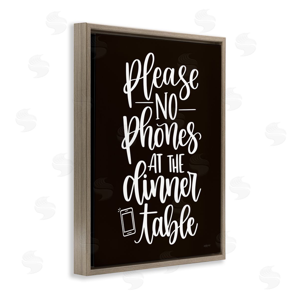 Imperfect Dust No Phones Dinner Table Kitchen Rule Calligraphy Brown Floating Frame Canvas Wall Art Print