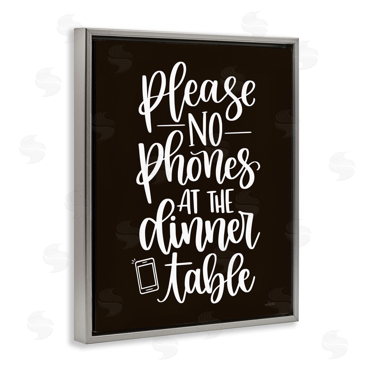 Imperfect Dust No Phones Dinner Table Kitchen Rule Calligraphy Gray Floating Frame Canvas Wall Art Print