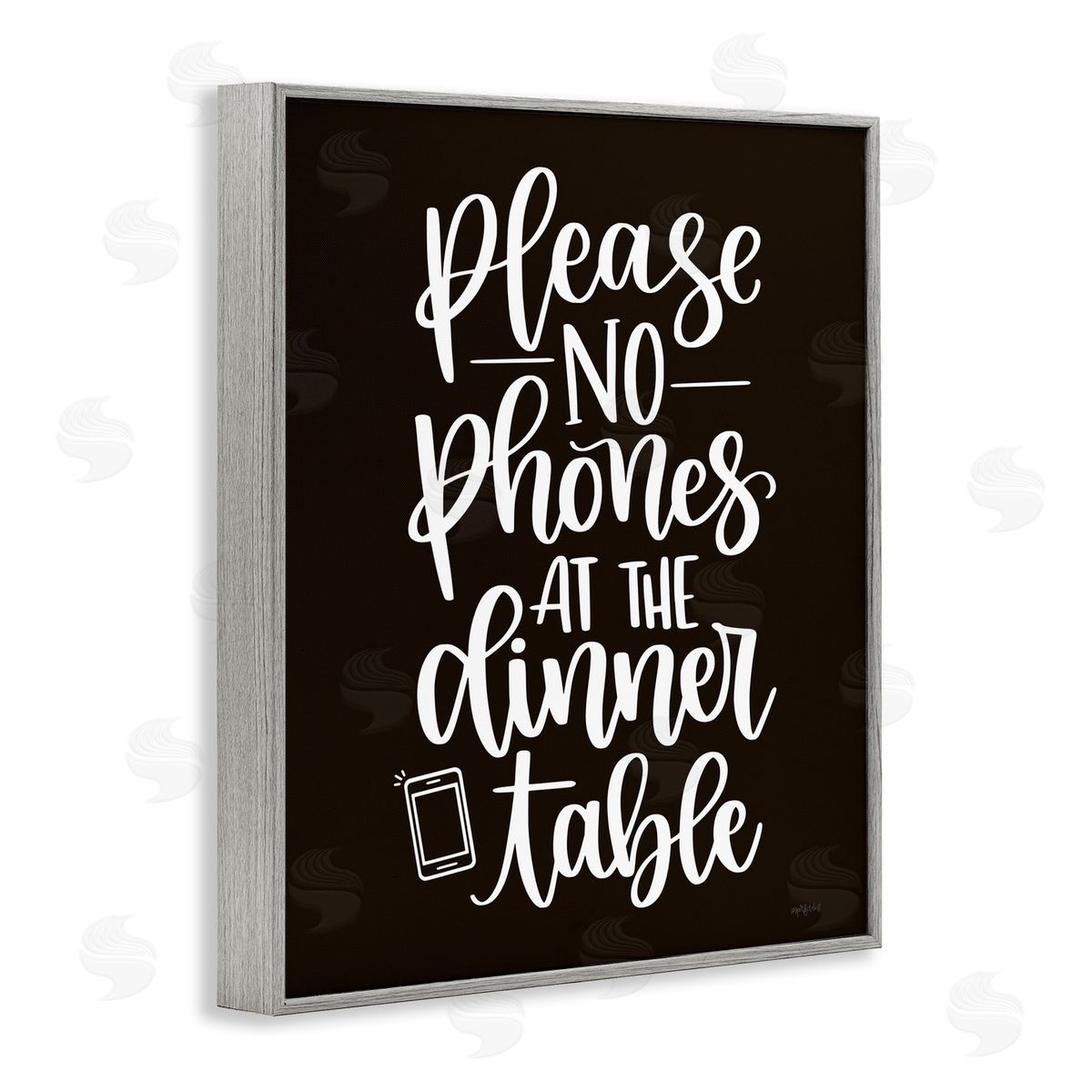 Imperfect Dust No Phones Dinner Table Kitchen Rule Calligraphy Gray Framed Giclee Wall Art Print