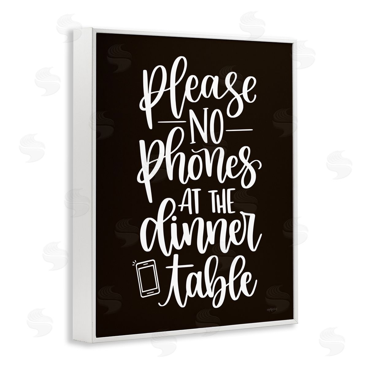 Imperfect Dust No Phones Dinner Table Kitchen Rule Calligraphy White Framed Giclee Wall Art Print