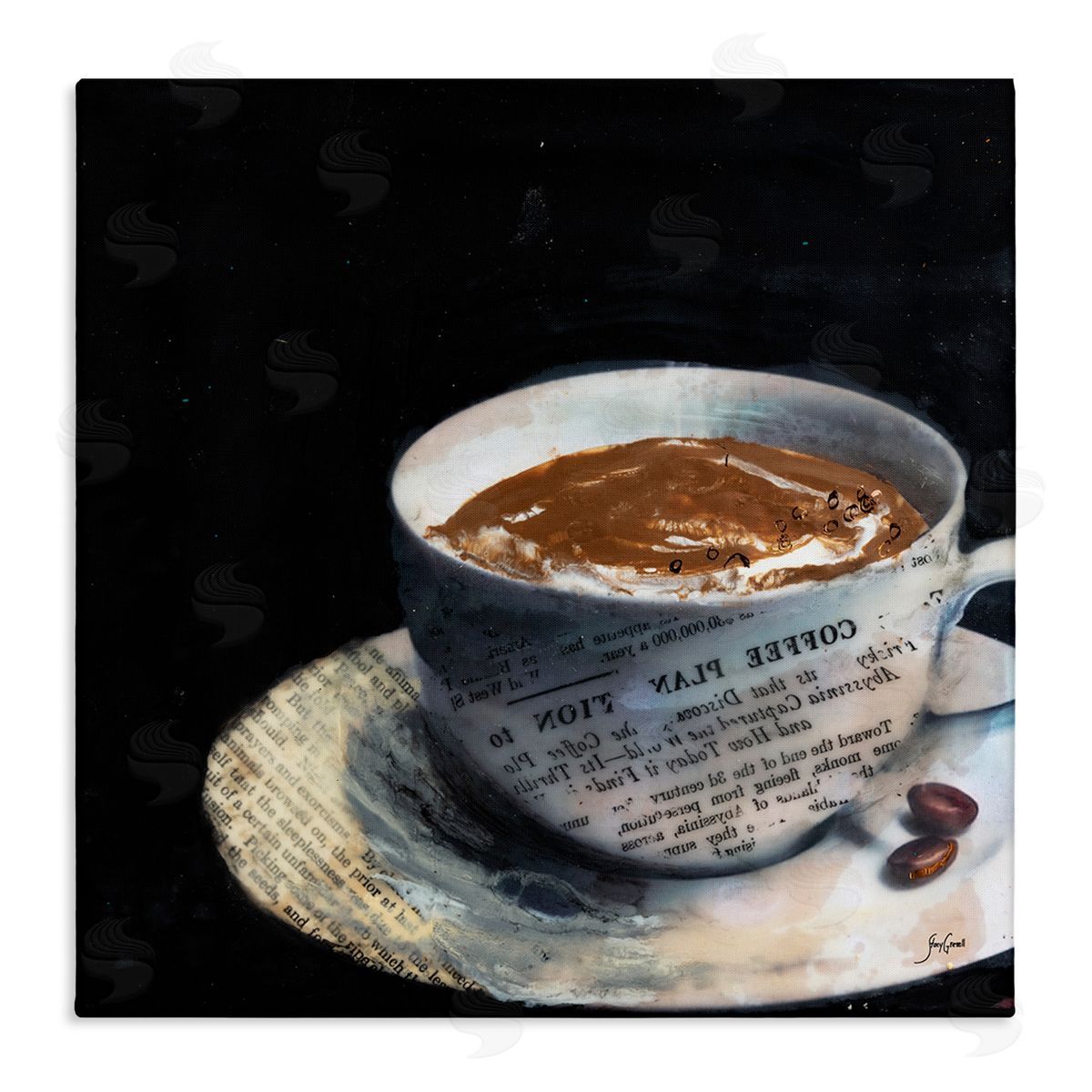 Stacy Gresell Coffee Cup Morning Beverage Layered Newspaper Collage Stretched Canvas Wall Art Print