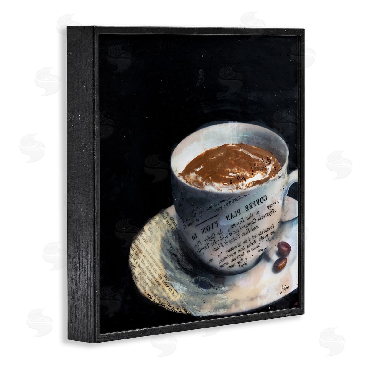 Stacy Gresell Coffee Cup Morning Beverage Layered Newspaper Collage Black Framed Glicee Wall Art Print
