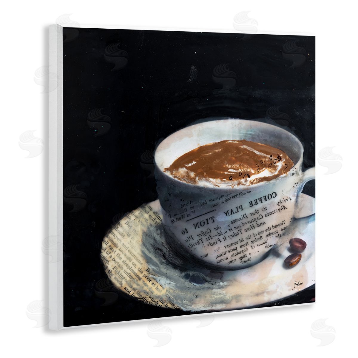 Stacy Gresell Coffee Cup Morning Beverage Layered Newspaper Collage Wooden Wall Plaque Art Print