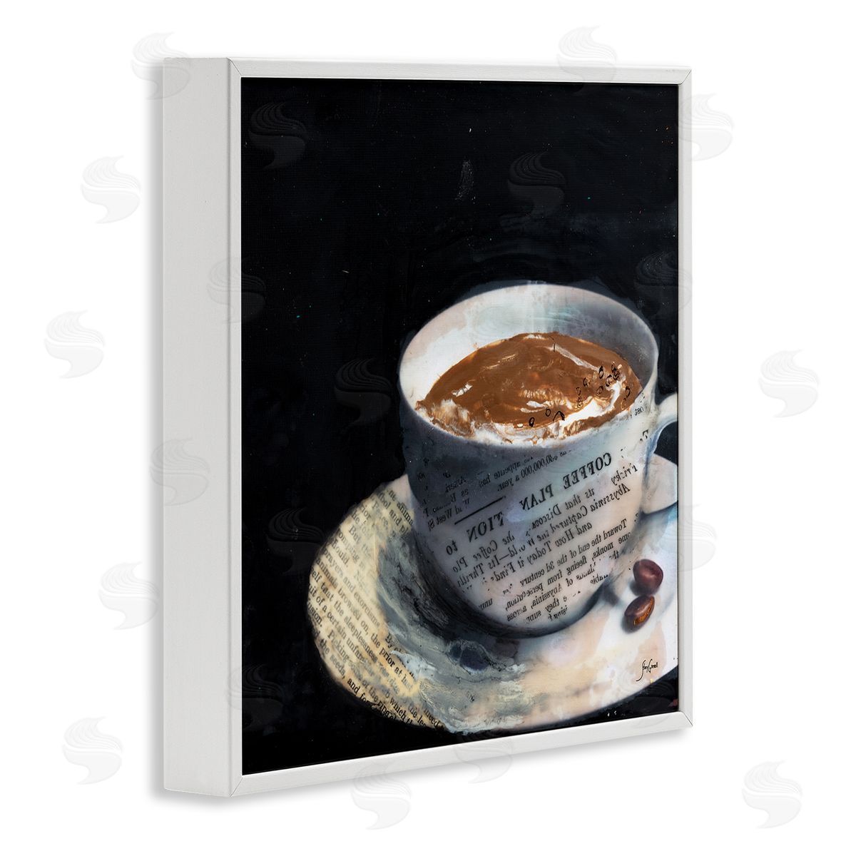 Stacy Gresell Coffee Cup Morning Beverage Layered Newspaper Collage White Framed Glicee Wall Art Print