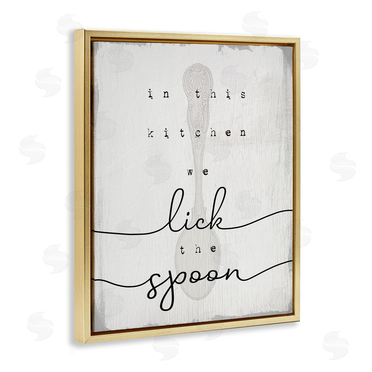 Stupell Studio Lick The Spoon Fun Baking Calligraphy Vintage Text  Gold Floating Frame Canvas Wall Art Print