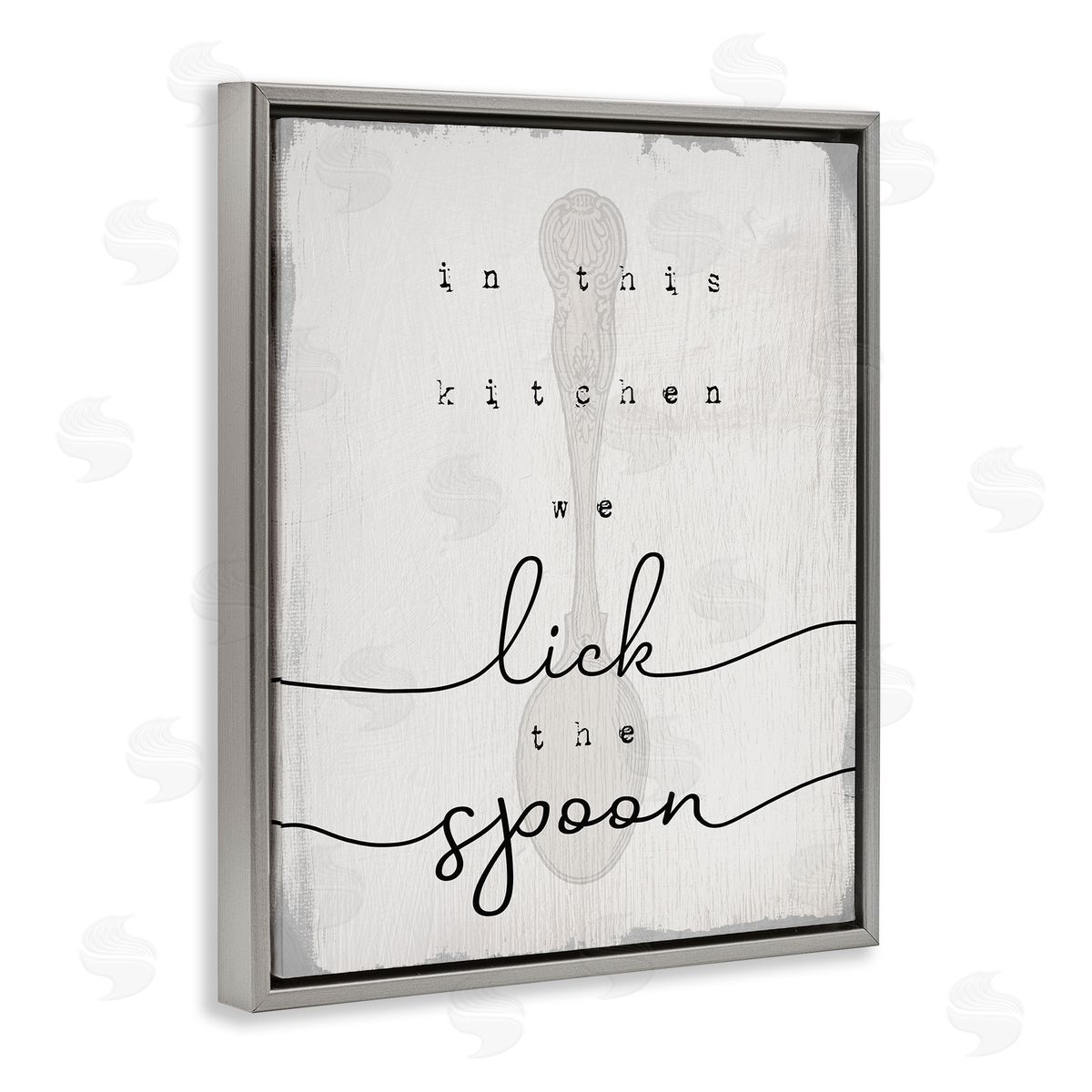 Stupell Studio Lick The Spoon Fun Baking Calligraphy Vintage Text  Gray Floating Frame Canvas Wall Art Print