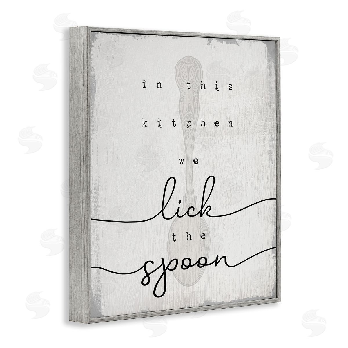 Stupell Studio Lick The Spoon Fun Baking Calligraphy Vintage Text  Gray Framed Giclee Wall Art Print
