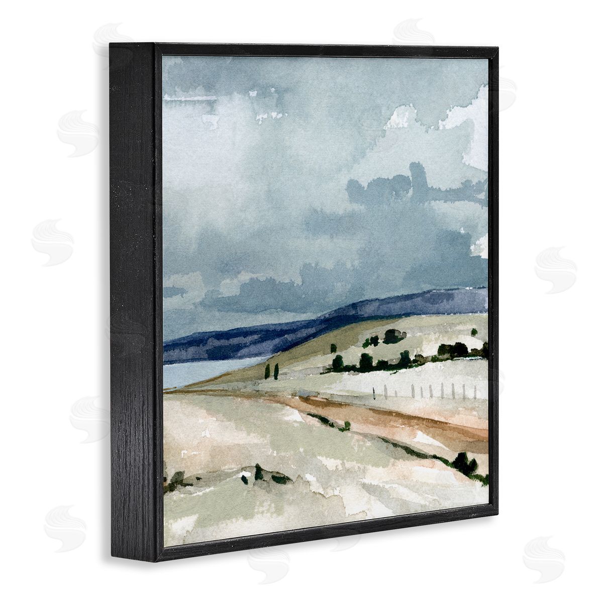 Emma Caroline Cloudy Country Mountain Road Watercolor Detail Scene Black Framed Glicee Wall Art Print