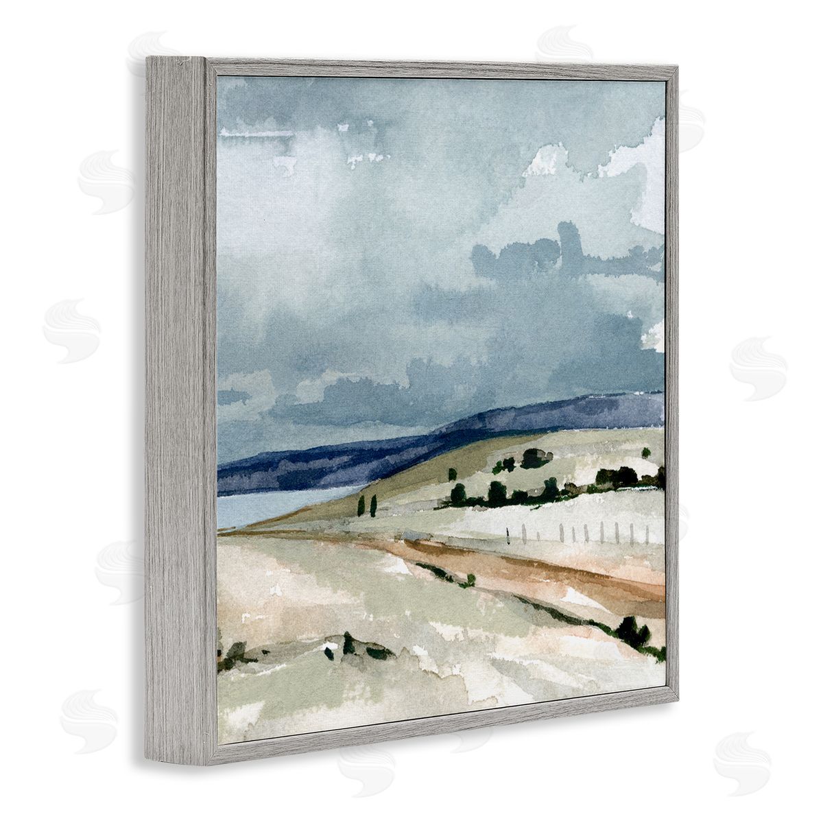 Emma Caroline Cloudy Country Mountain Road Watercolor Detail Scene Gray Framed Glicee Wall Art Print