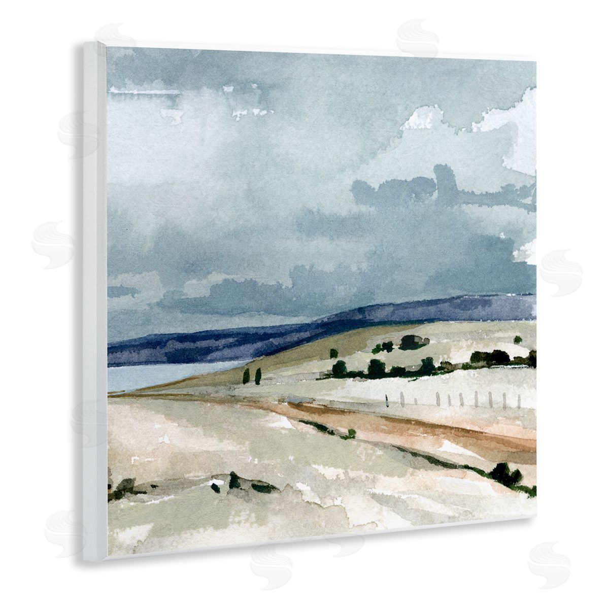 Emma Caroline Cloudy Country Mountain Road Watercolor Detail Scene Wooden Wall Plaque Art Print