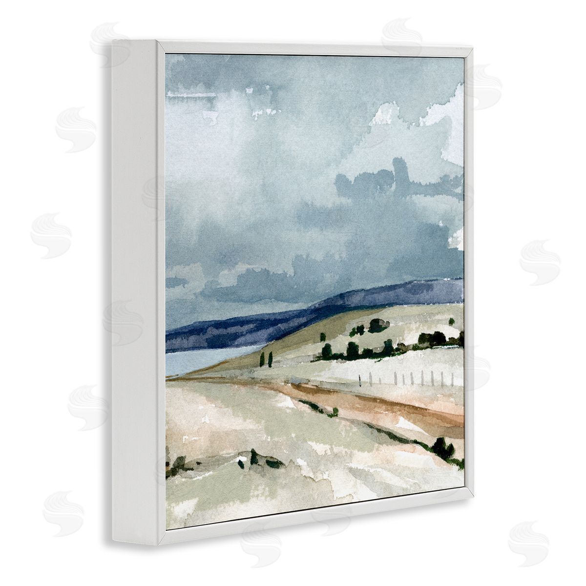 Emma Caroline Cloudy Country Mountain Road Watercolor Detail Scene White Framed Glicee Wall Art Print