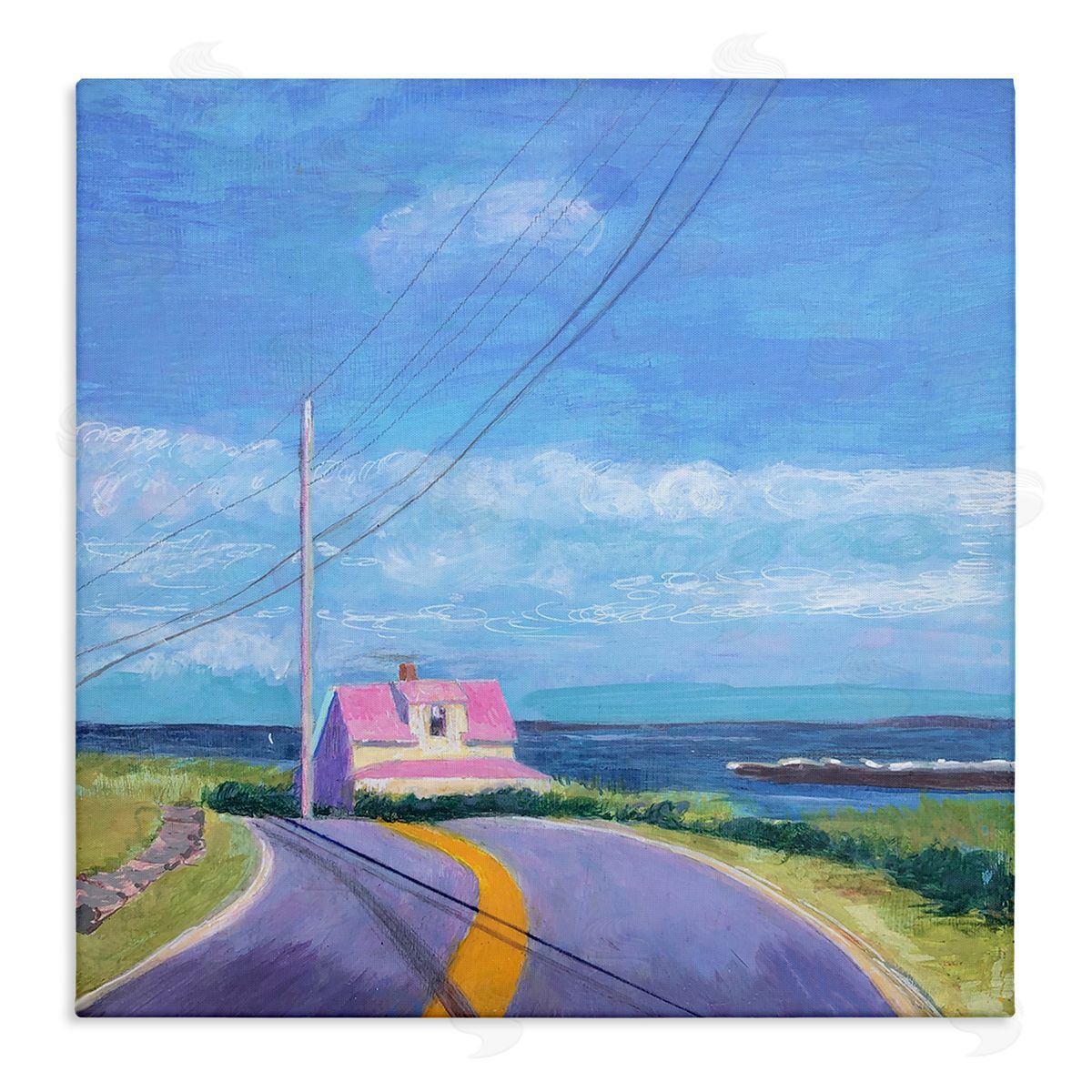 Sweetwater Vivid Seaside Cottage Road Calm Ocean Breeze Stretched Canvas Wall Art Print