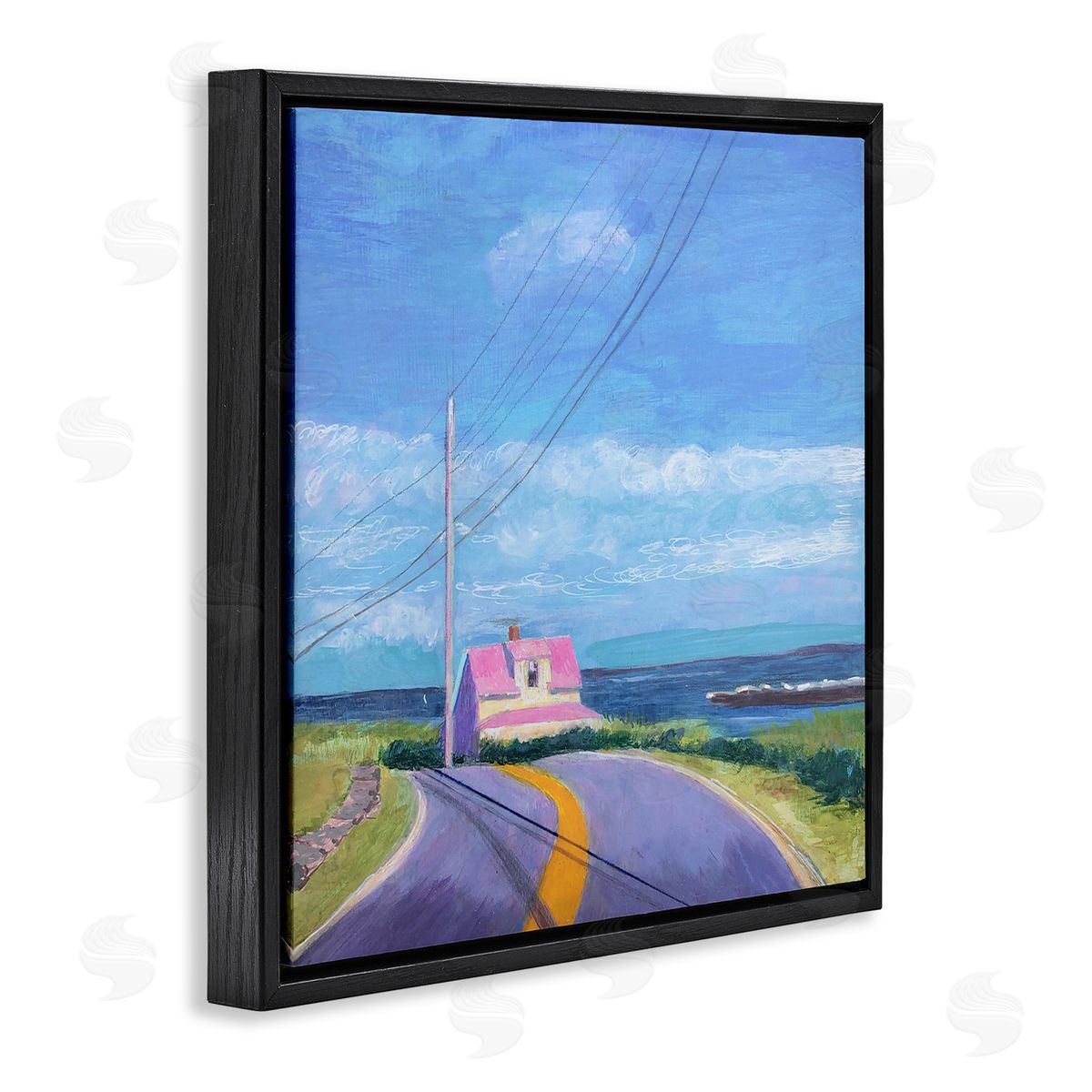 Sweetwater Vivid Seaside Cottage Road Calm Ocean Breeze Black Floating Frame Canvas Wall Art Print