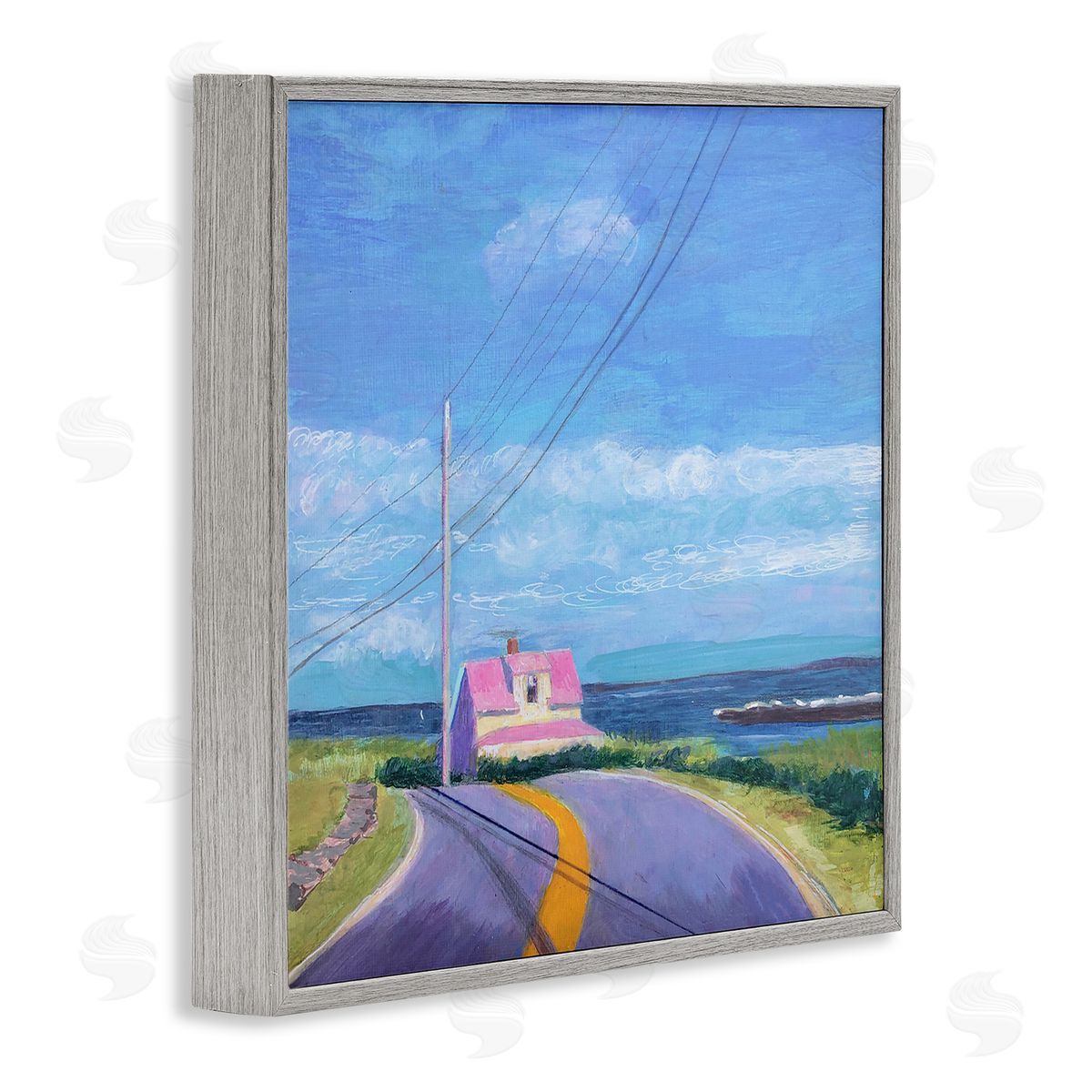 Sweetwater Vivid Seaside Cottage Road Calm Ocean Breeze Gray Framed Glicee Wall Art Print