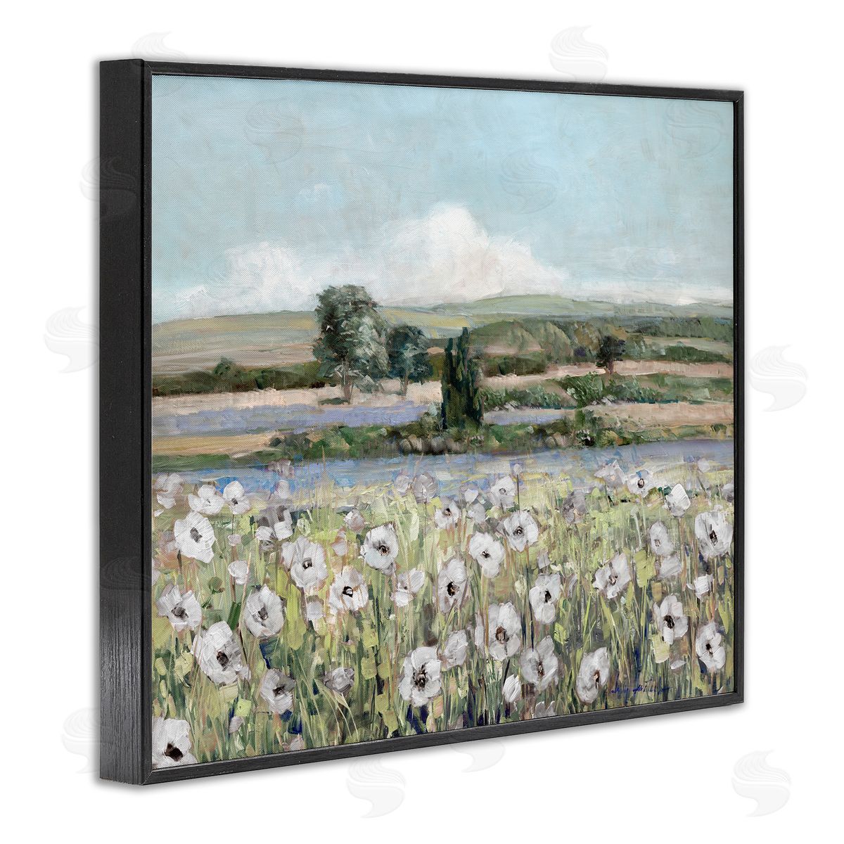 Sally Swatland Rural Flower Meadow Countryside Flowing Streams View Black Framed Giclee Wall Art Print