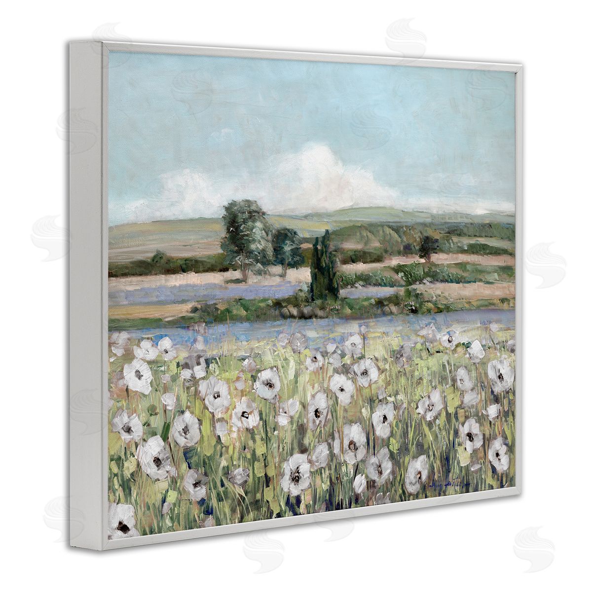Sally Swatland Rural Flower Meadow Countryside Flowing Streams View White Framed Giclee Wall Art Print
