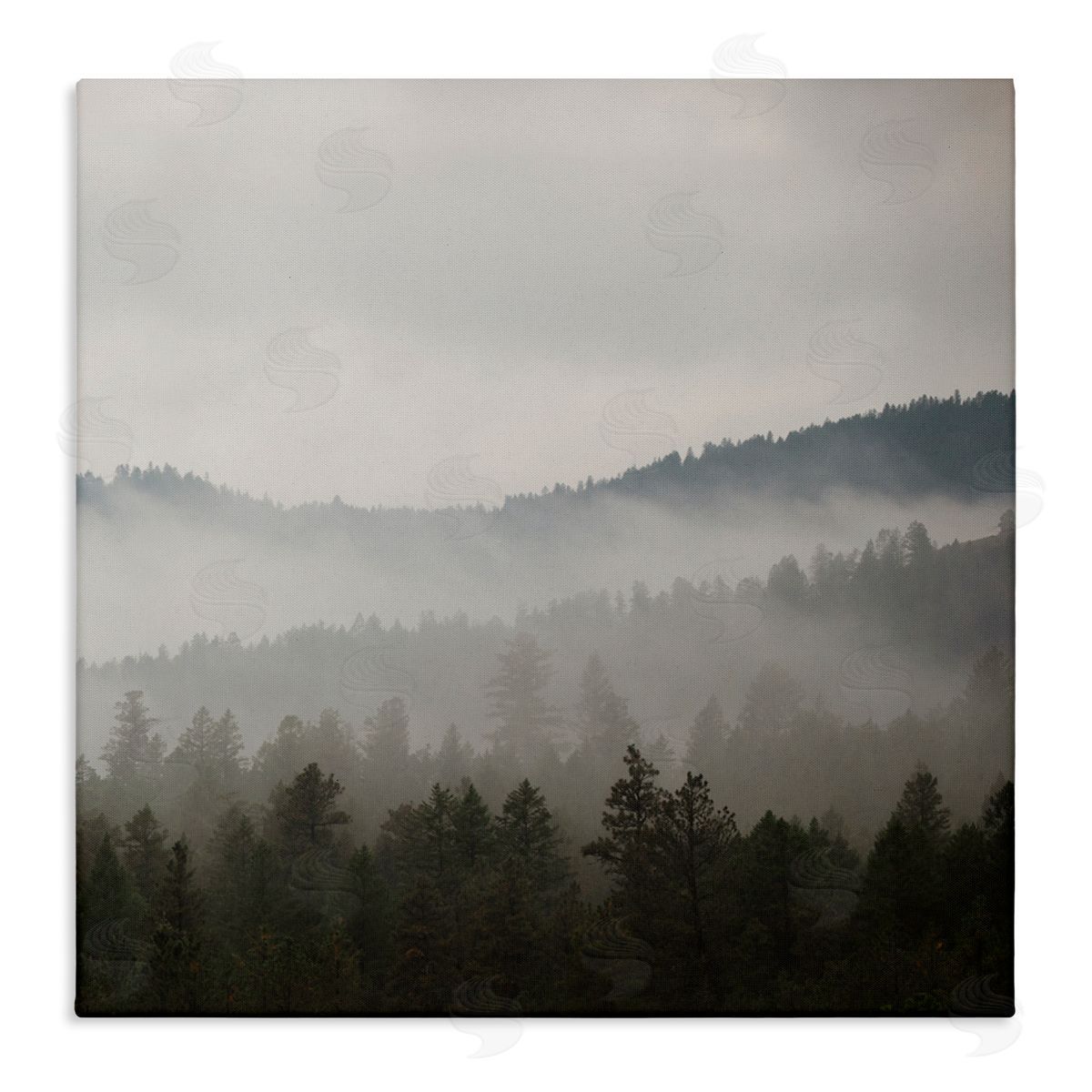 Carol Robinson Sun Rays Through Fog Over Woodland Mountain Hills Stretched Canvas Wall Art Print