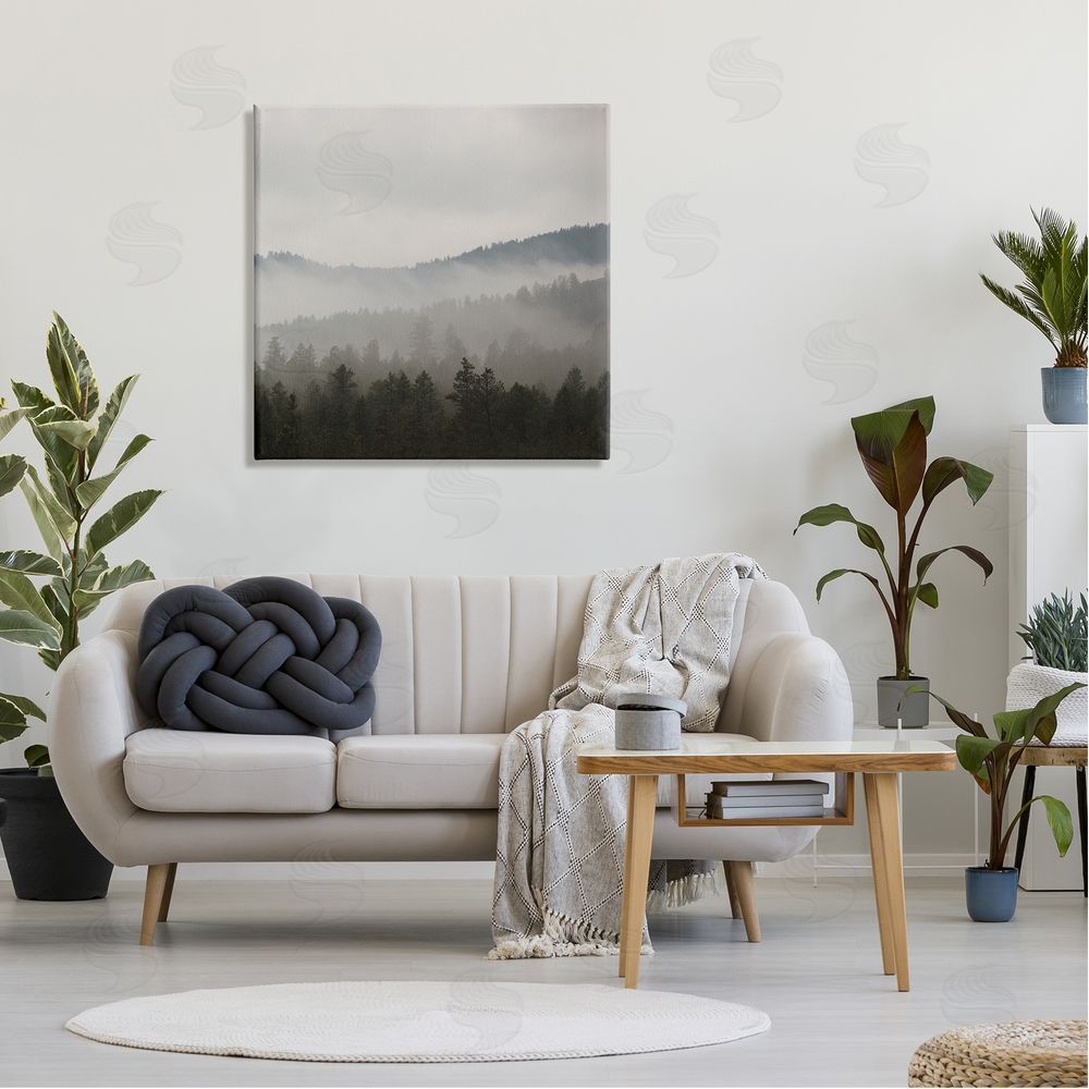 Carol Robinson Sun Rays Through Fog Over Woodland Mountain Hills Canvas Wall Art in Room