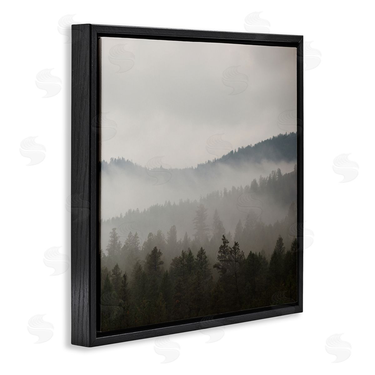 Carol Robinson Sun Rays Through Fog Over Woodland Mountain Hills Black Floating Frame Canvas Wall Art Print