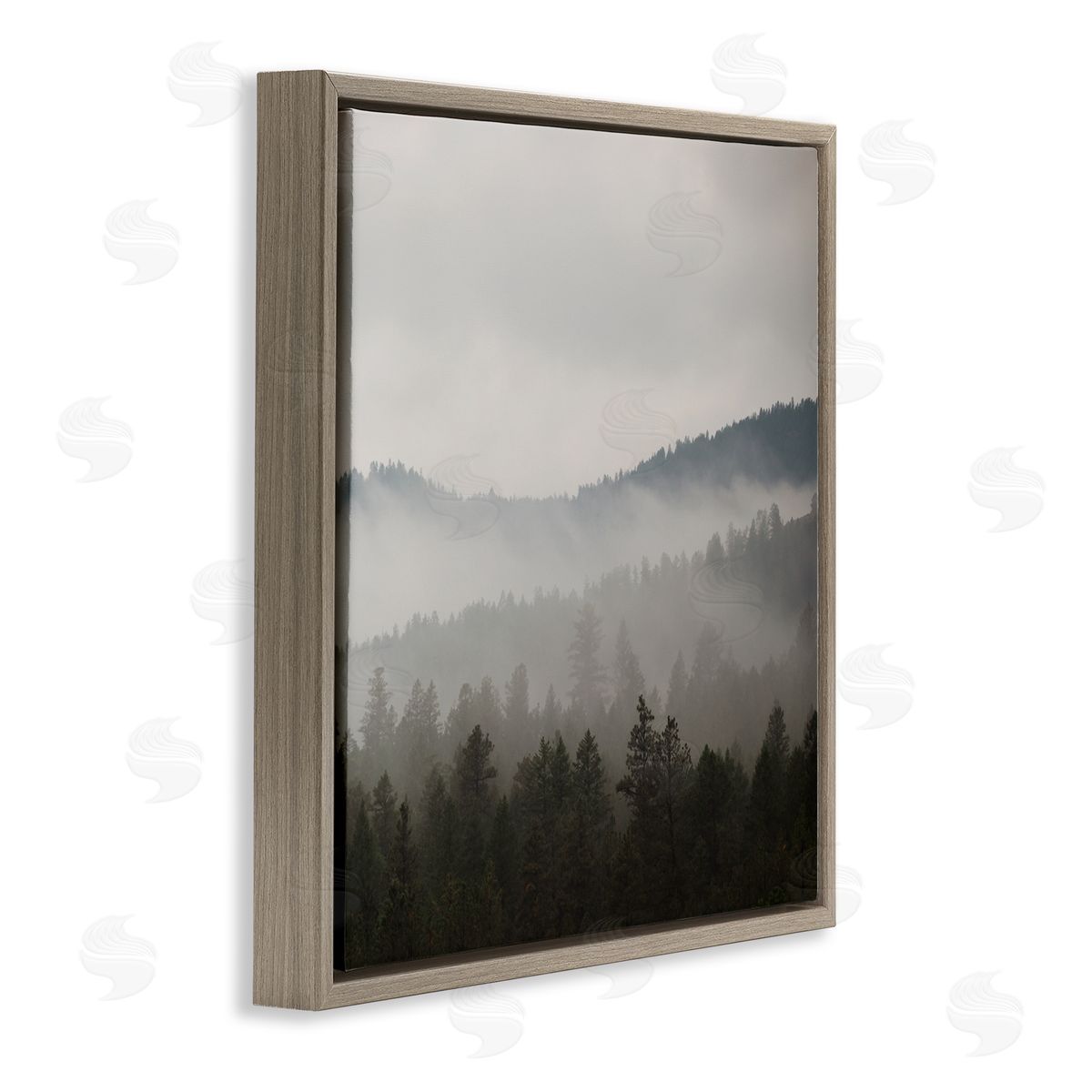 Carol Robinson Sun Rays Through Fog Over Woodland Mountain Hills Brown Floating Frame Canvas Wall Art Print