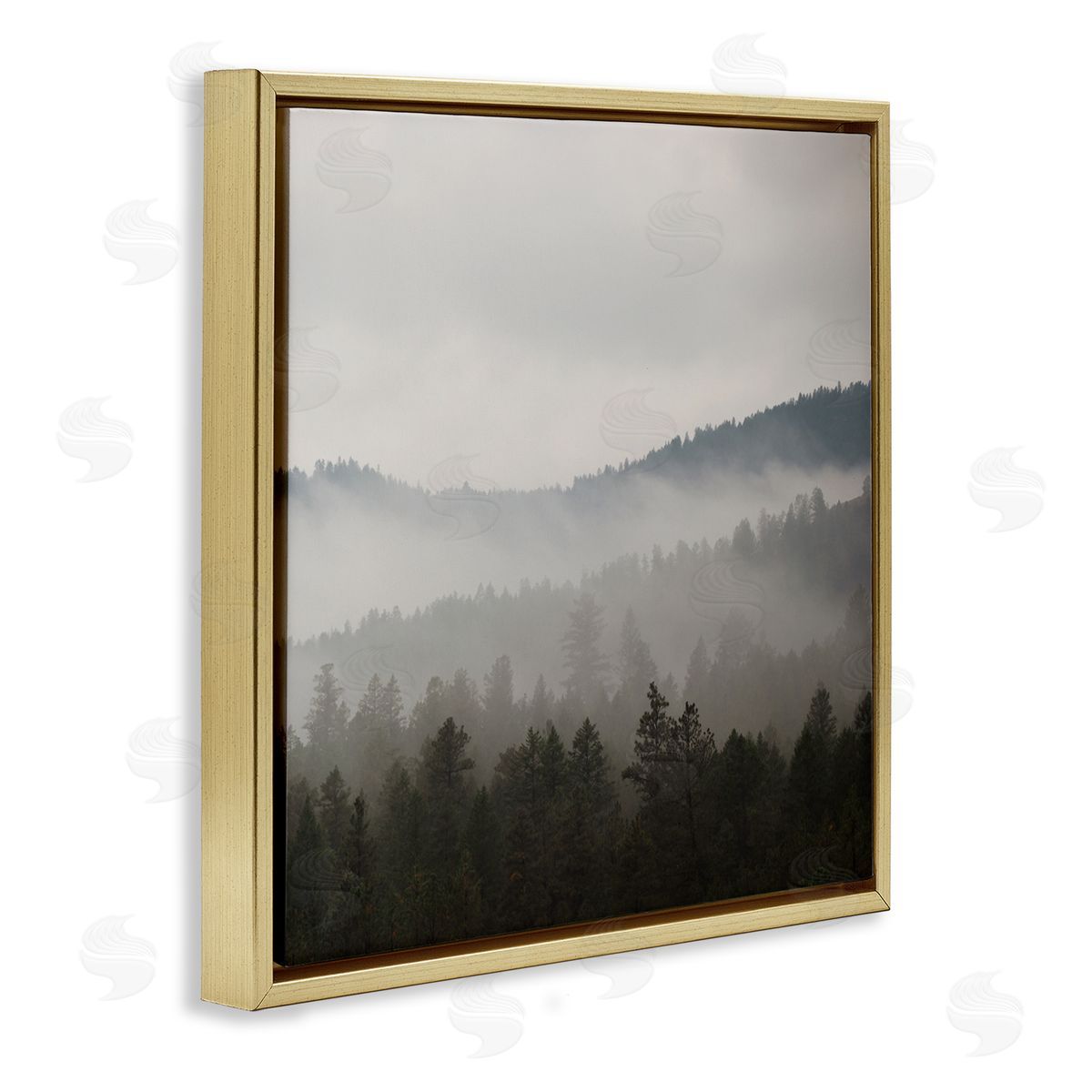 Carol Robinson Sun Rays Through Fog Over Woodland Mountain Hills Gold Floating Frame Canvas Wall Art Print