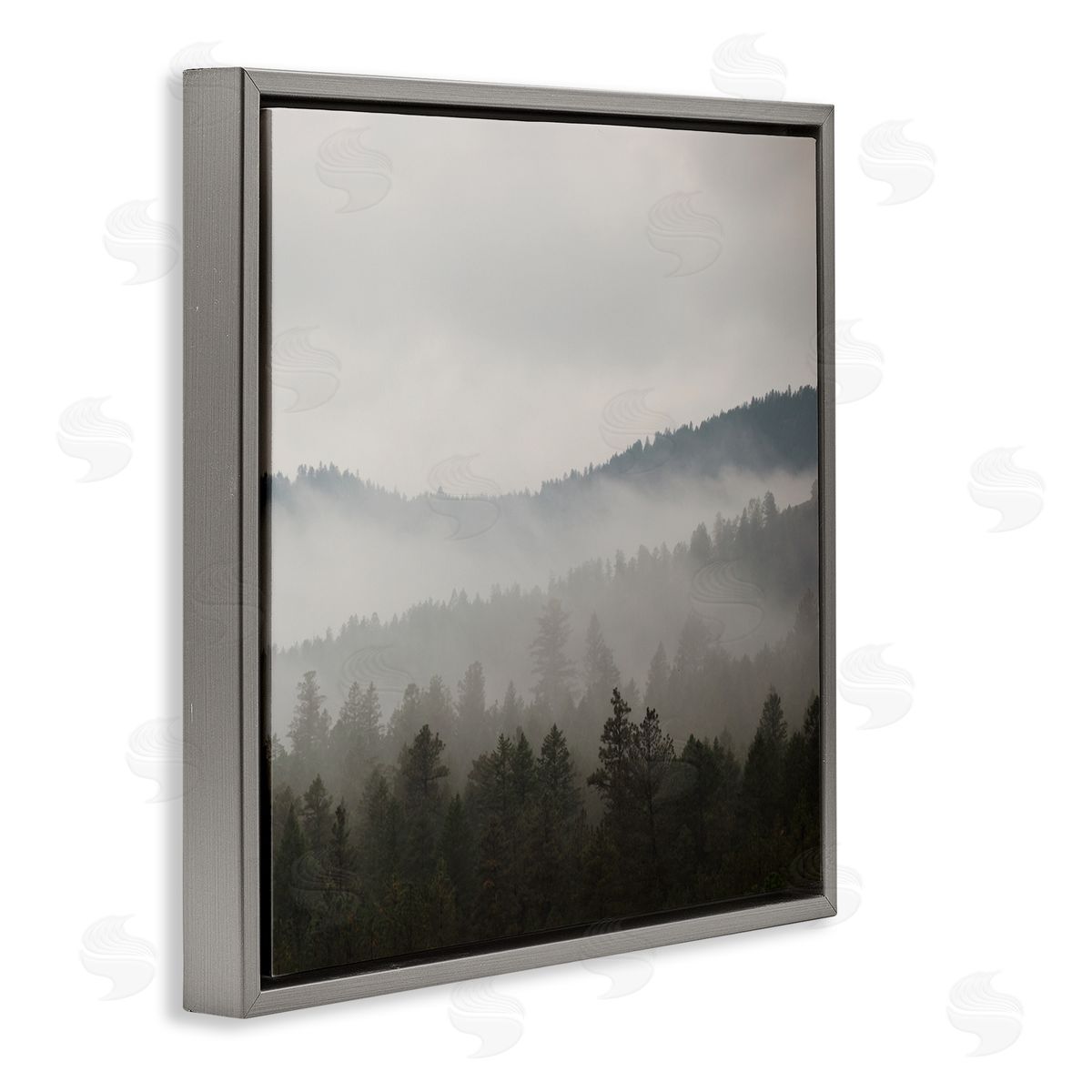 Carol Robinson Sun Rays Through Fog Over Woodland Mountain Hills Gray Floating Frame Canvas Wall Art Print