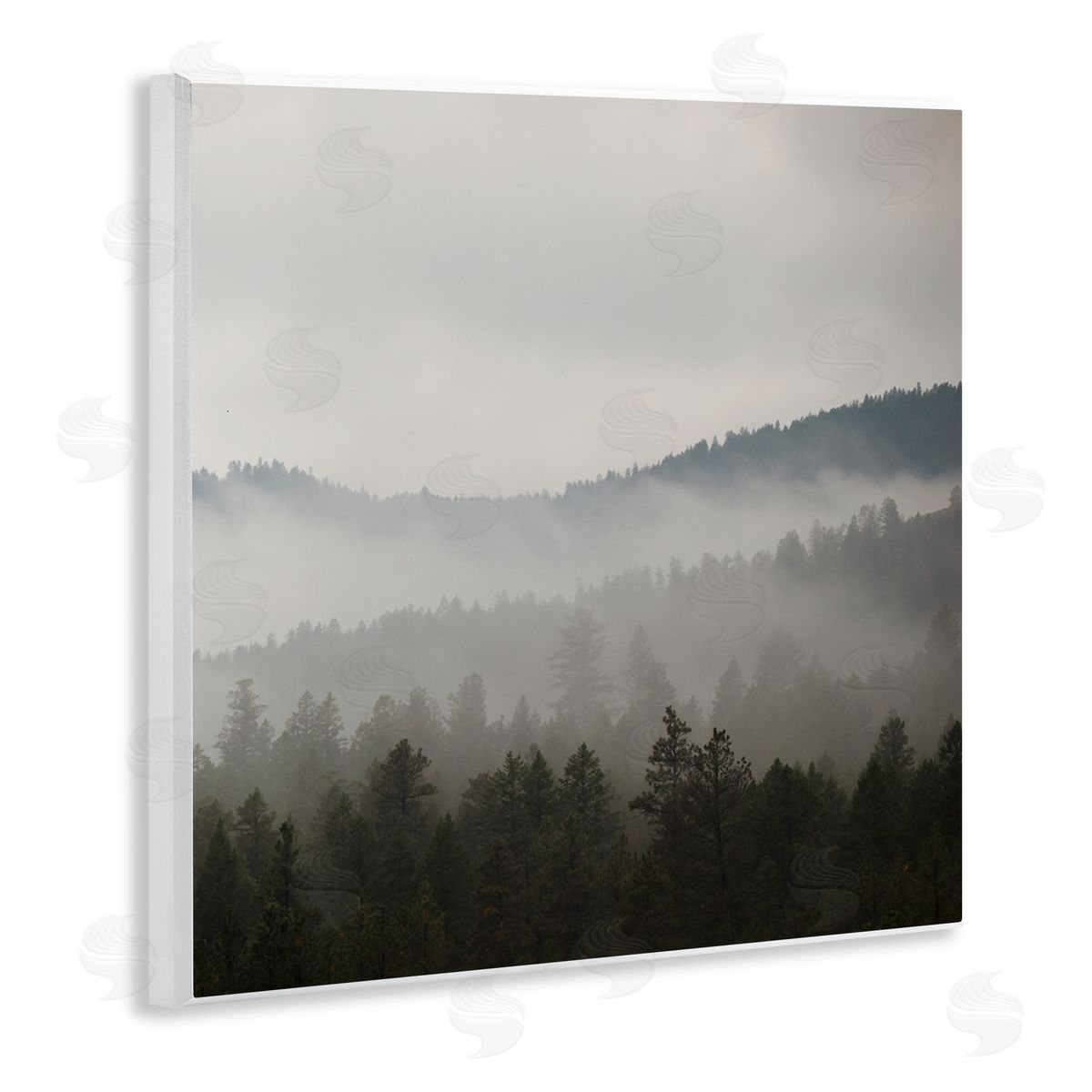 Carol Robinson Sun Rays Through Fog Over Woodland Mountain Hills Wooden Wall Plaque Art Print