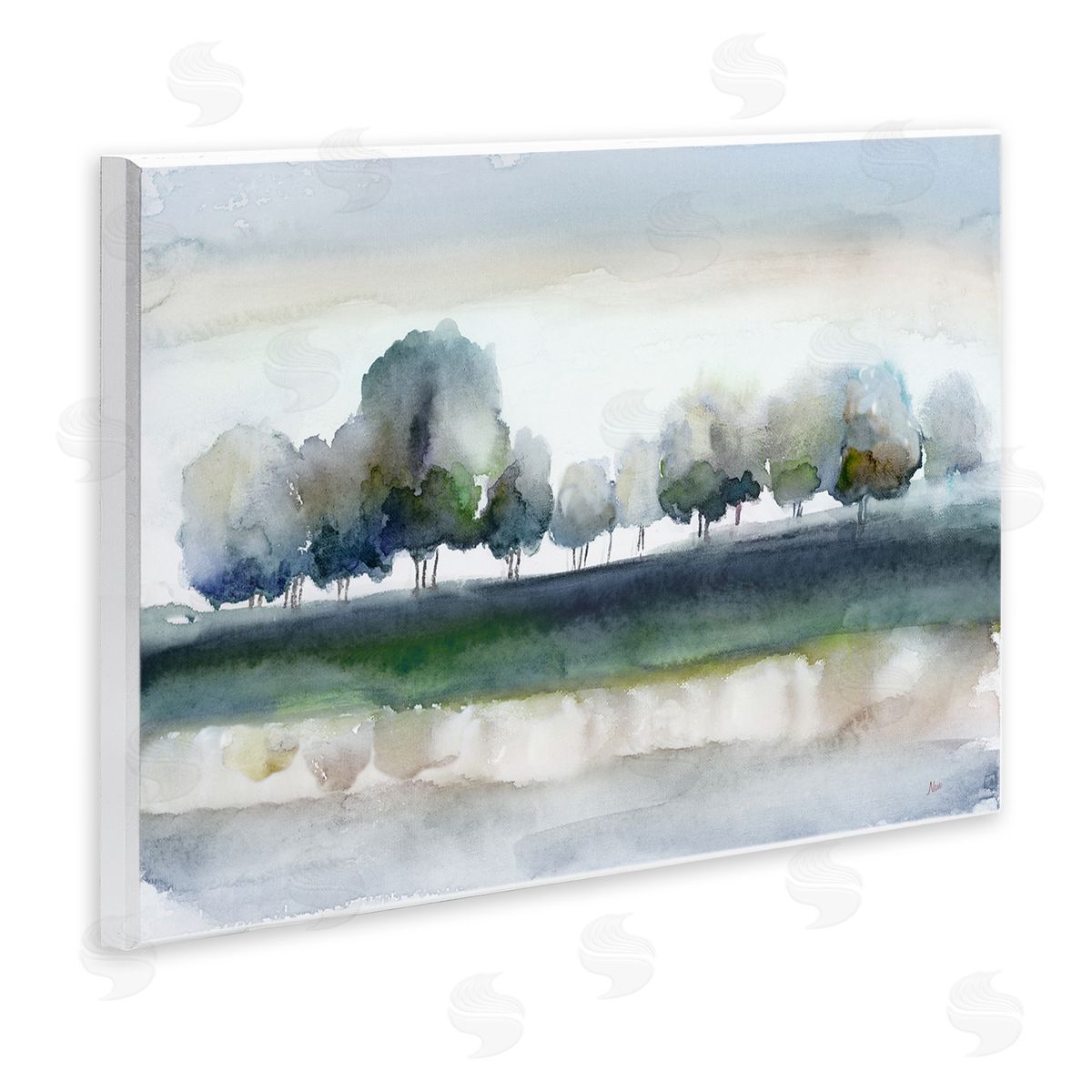 Nan Tree Orchard Flowing River Watercolor Nature Scene Wall Plaque Art Print