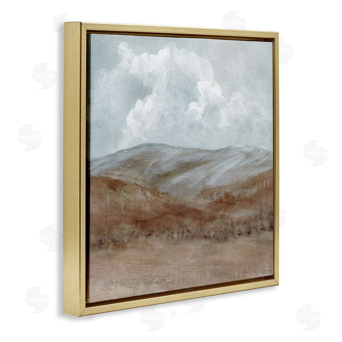 Carol Robinson Puffy Clouds Over Mountain Peaks Rural Country Grassland Gold Floating Frame Canvas Wall Art Print