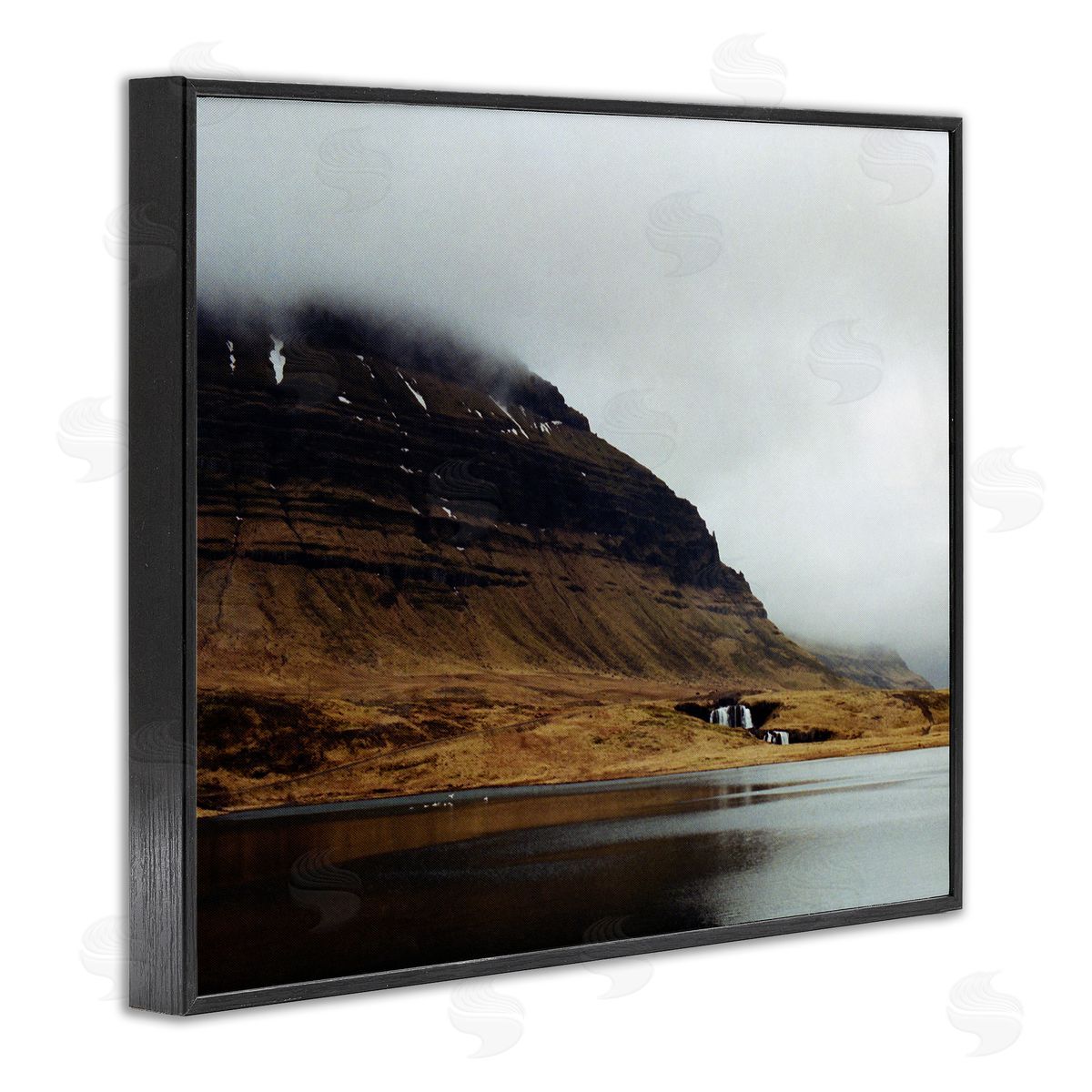 Lynann Colligan Lake Side Cliffs Looming Fog Plateau Landscape Black Framed Giclee Wall Art Print
