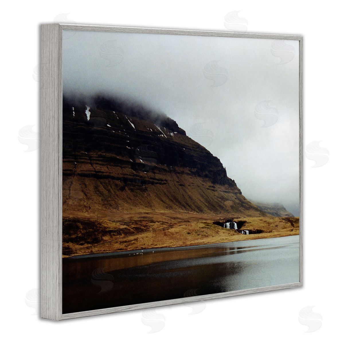 Lynann Colligan Lake Side Cliffs Looming Fog Plateau Landscape Gray Framed Giclee Wall Art Print