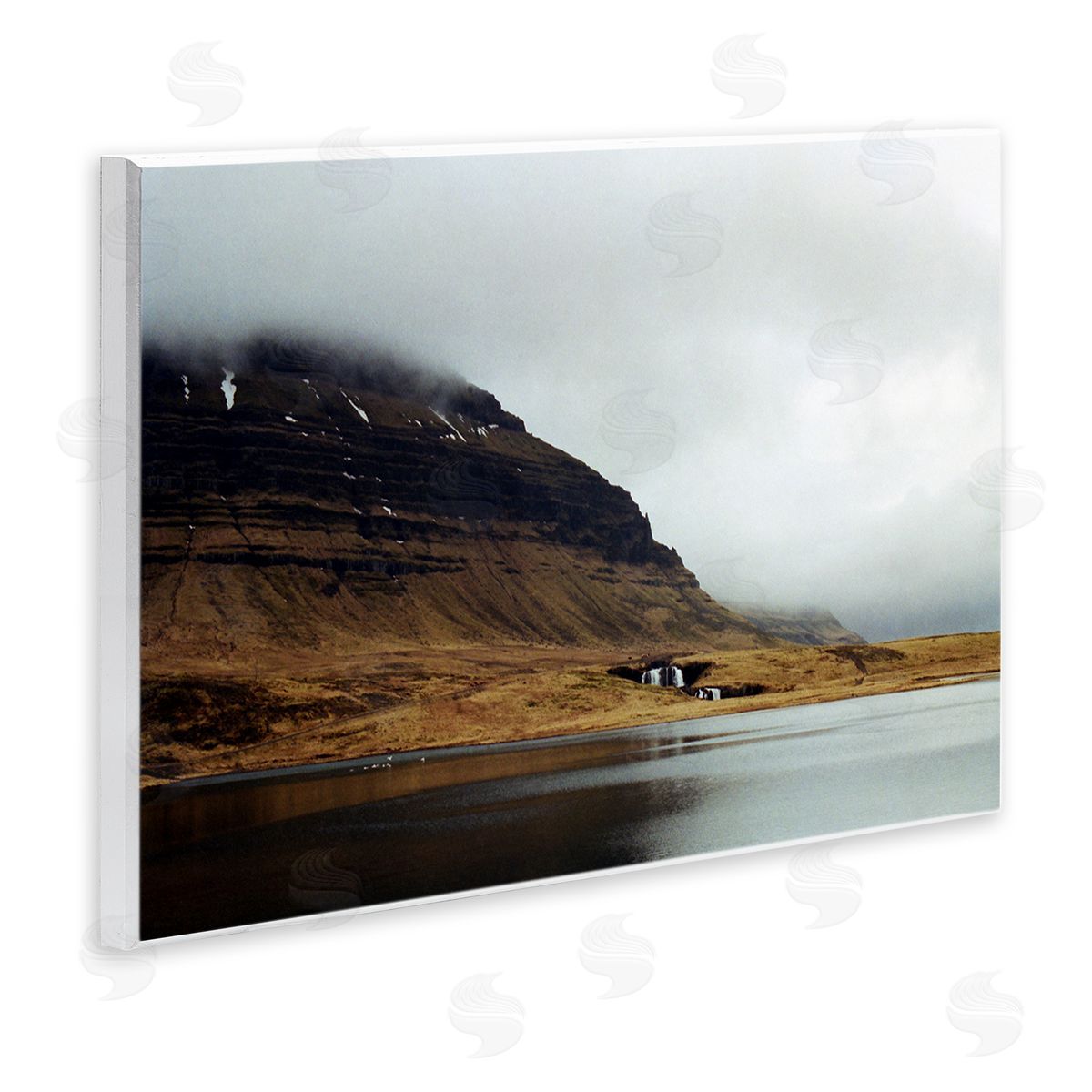 Lynann Colligan Lake Side Cliffs Looming Fog Plateau Landscape Wall Plaque Art Print