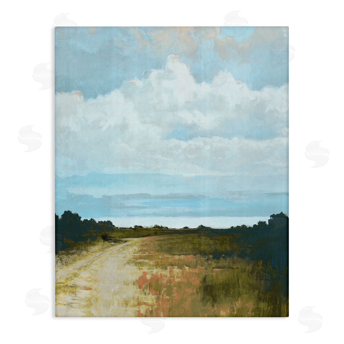 Cloverfield & Co. Atmospheric Blue Clouds Over Rural Country Path Stretched Canvas Wall Art Print