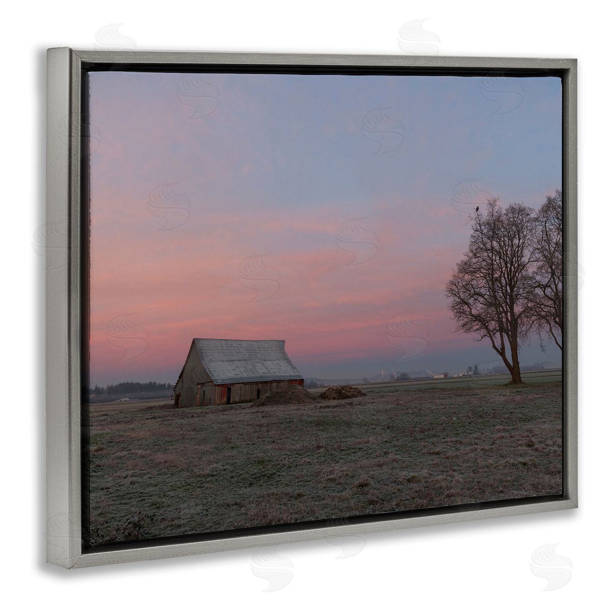 Nancy Crowell Lone Grassland Cabin Rural Trees Sunset Sky Gray Floating Frame Canvas Wall Art Print